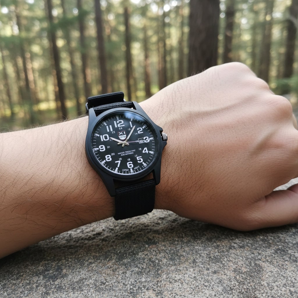 Men's Field Watch with Tactical Analog Display and Woven Nylon Nato Strap - Image 1