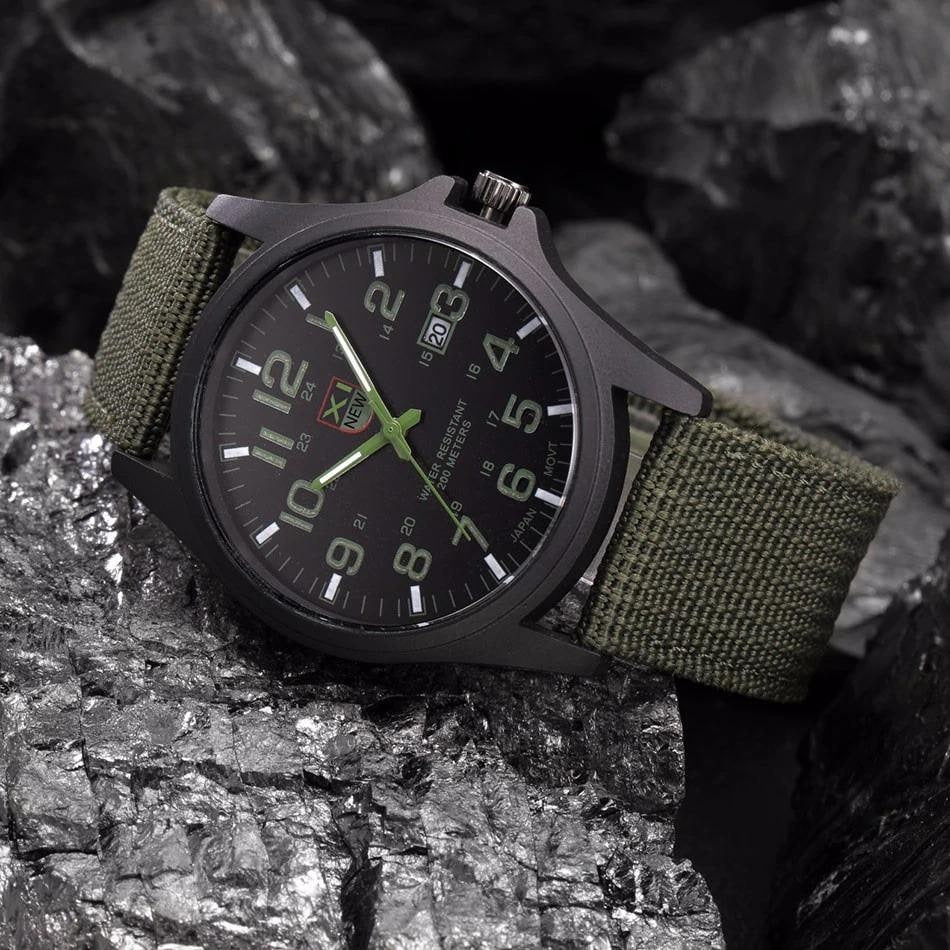 Men's Field Watch with Tactical Analog Display and Woven Nylon Nato Strap - Image 8