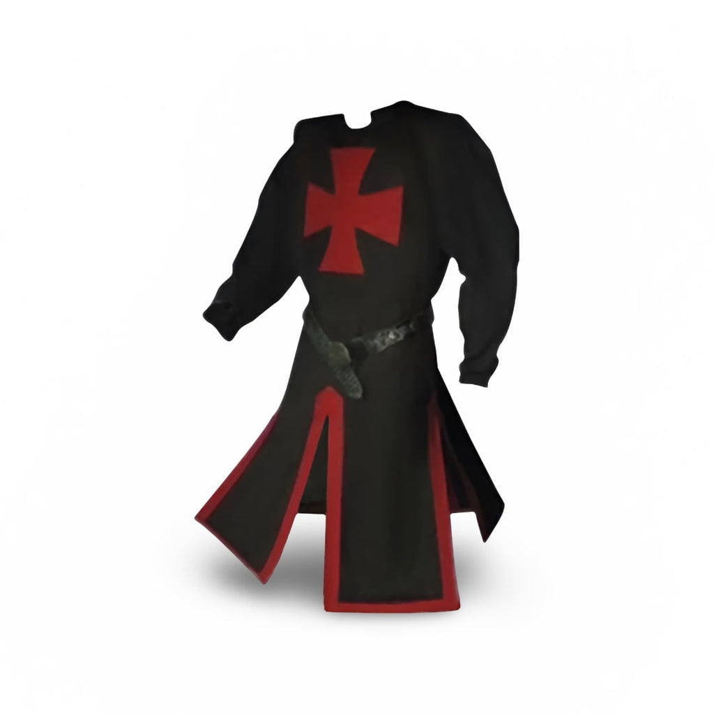 Men's Halloween Medieval Knight Costume with Templar Cross Tunic and Hooded Cape - Image 3