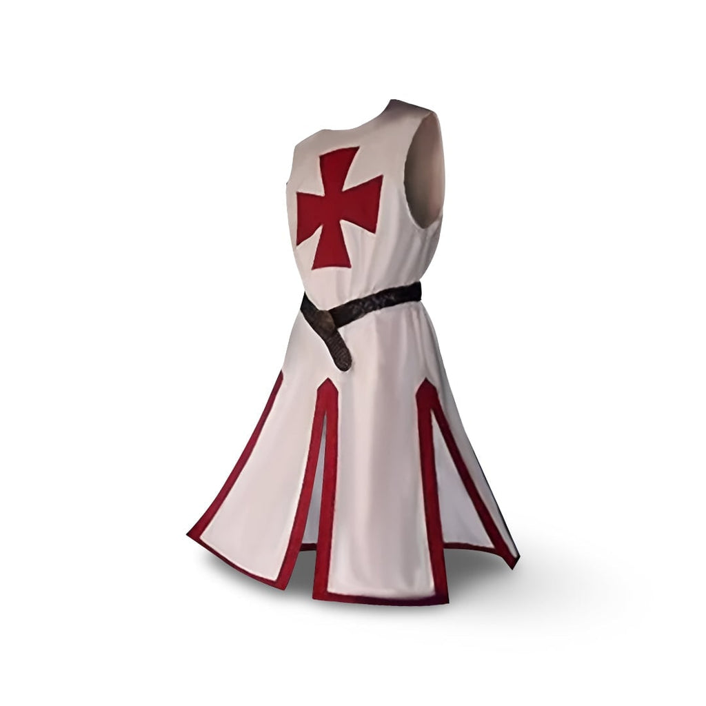 Men's Halloween Medieval Knight Costume with Templar Cross Tunic and Hooded Cape - Image 5