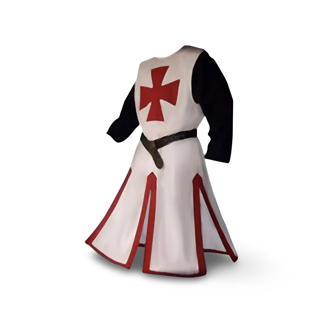 Men's Halloween Medieval Knight Costume with Templar Cross Tunic and Hooded Cape - Image 6