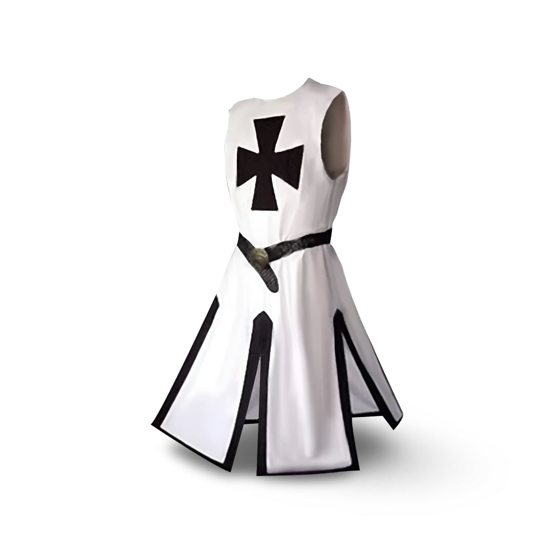 Men's Halloween Medieval Knight Costume with Templar Cross Tunic and Hooded Cape - Image 8