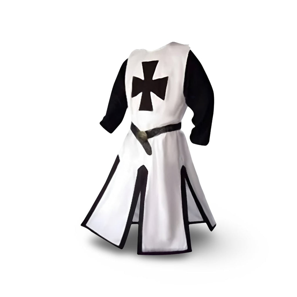 Men's Halloween Medieval Knight Costume with Templar Cross Tunic and Hooded Cape - Image 9