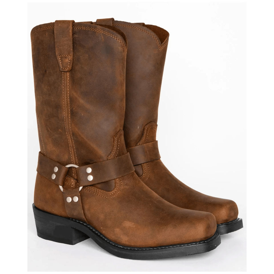 Men's Leather Motorcycle Boots with Square Toe Harness Strap and Metal Studs - Image 5