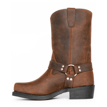 Men's Leather Motorcycle Boots with Square Toe Harness Strap and Metal Studs - Image 8