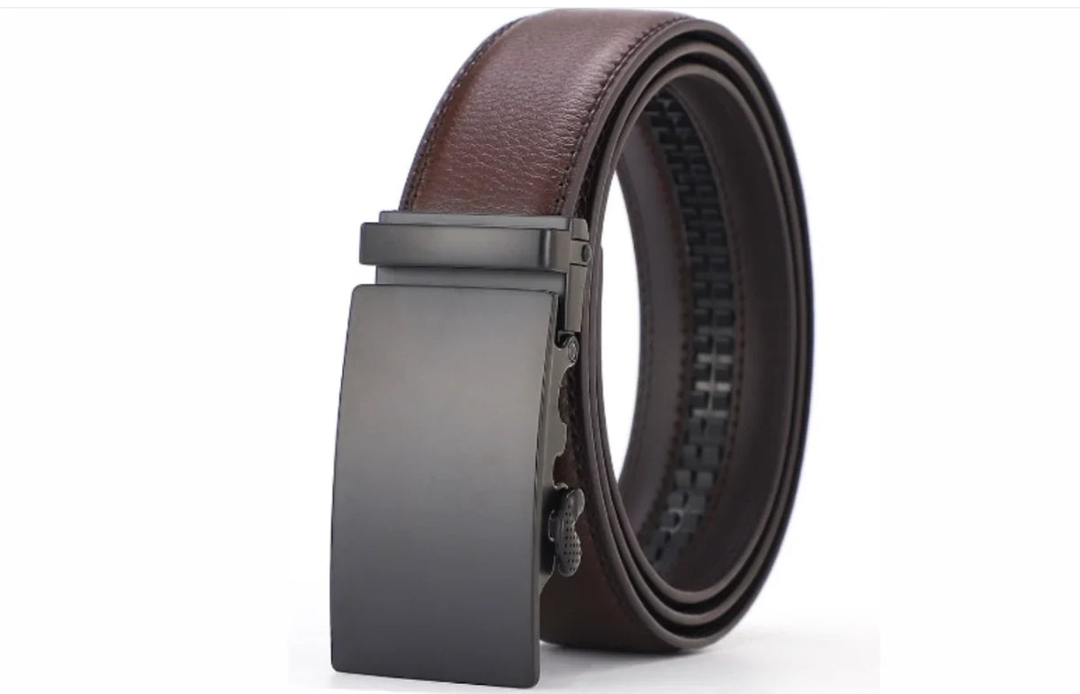 Men's Leather Ratchet Belt with Automatic Buckle and Adjustable Length - Image 2