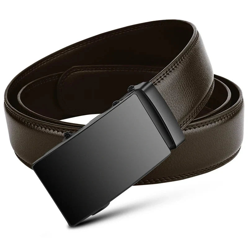 Men's Leather Ratchet Belt with Automatic Buckle and Adjustable Length - Image 3
