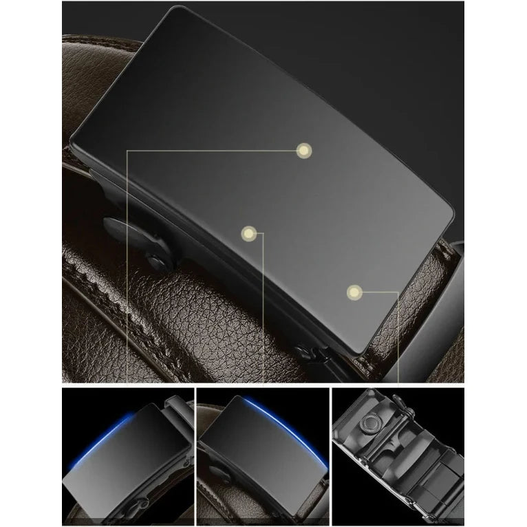 Men's Leather Ratchet Belt with Automatic Buckle and Adjustable Length - Image 4