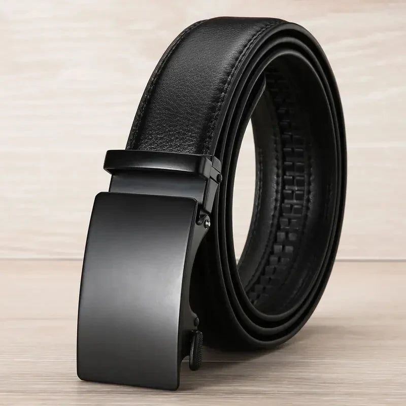 Men's Leather Ratchet Belt with Automatic Buckle and Adjustable Length - Image 5