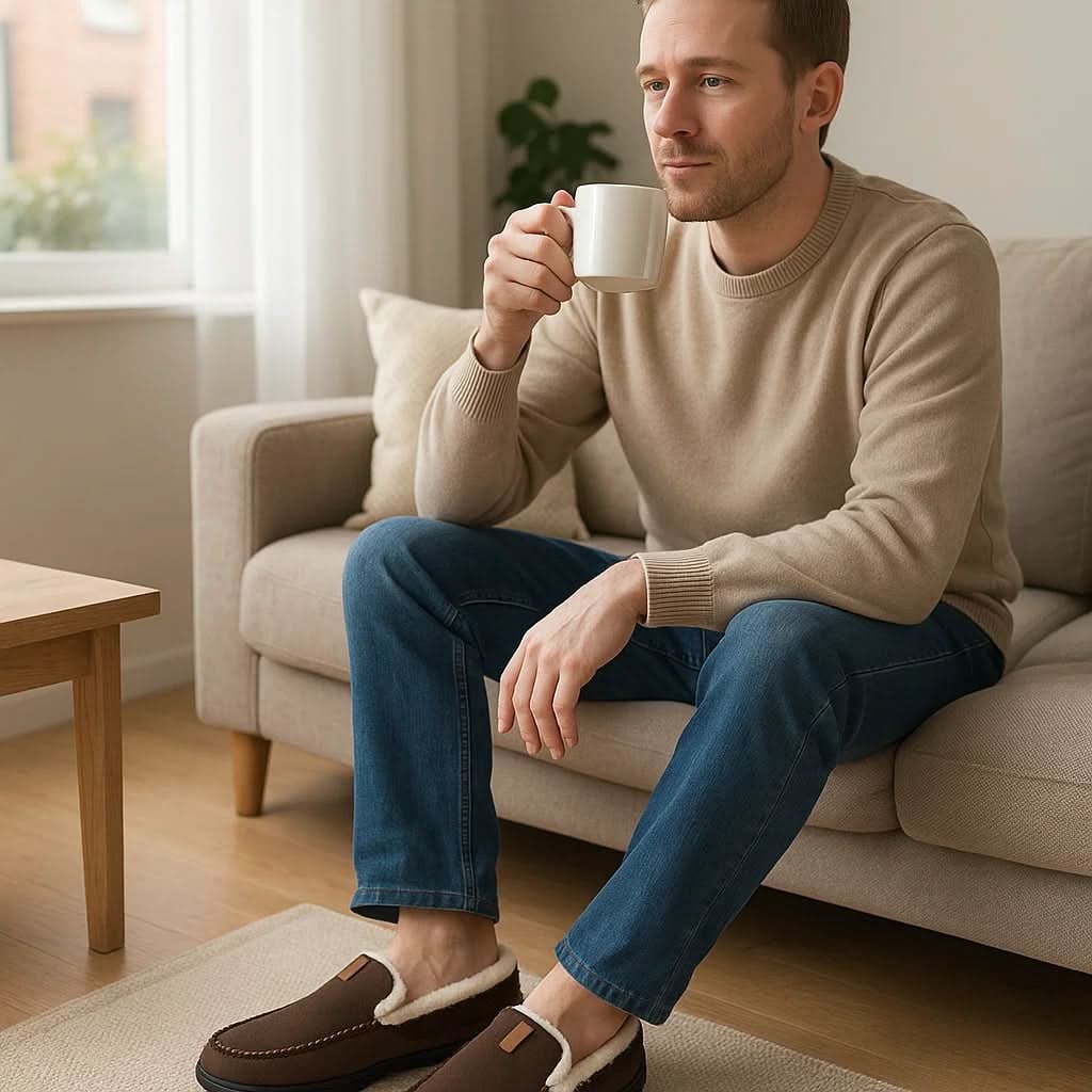 Men's Moccasin Slippers with Fleece Lining and Slip-On Design for Indoor Comfort - Image 2