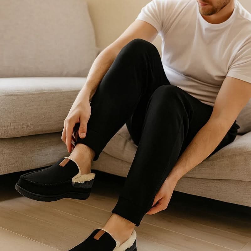 Men's Moccasin Slippers with Fleece Lining and Slip-On Design for Indoor Comfort - Image 3