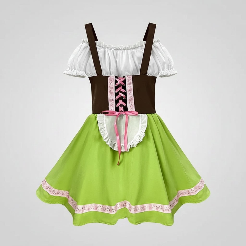 Men's Oktoberfest Costume with Lederhosen Dirndl Skirt Lace-Up Corset Bodice and Suspenders - Image 3