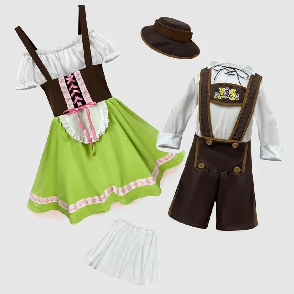 Men's Oktoberfest Costume with Lederhosen Dirndl Skirt Lace-Up Corset Bodice and Suspenders - Image 6