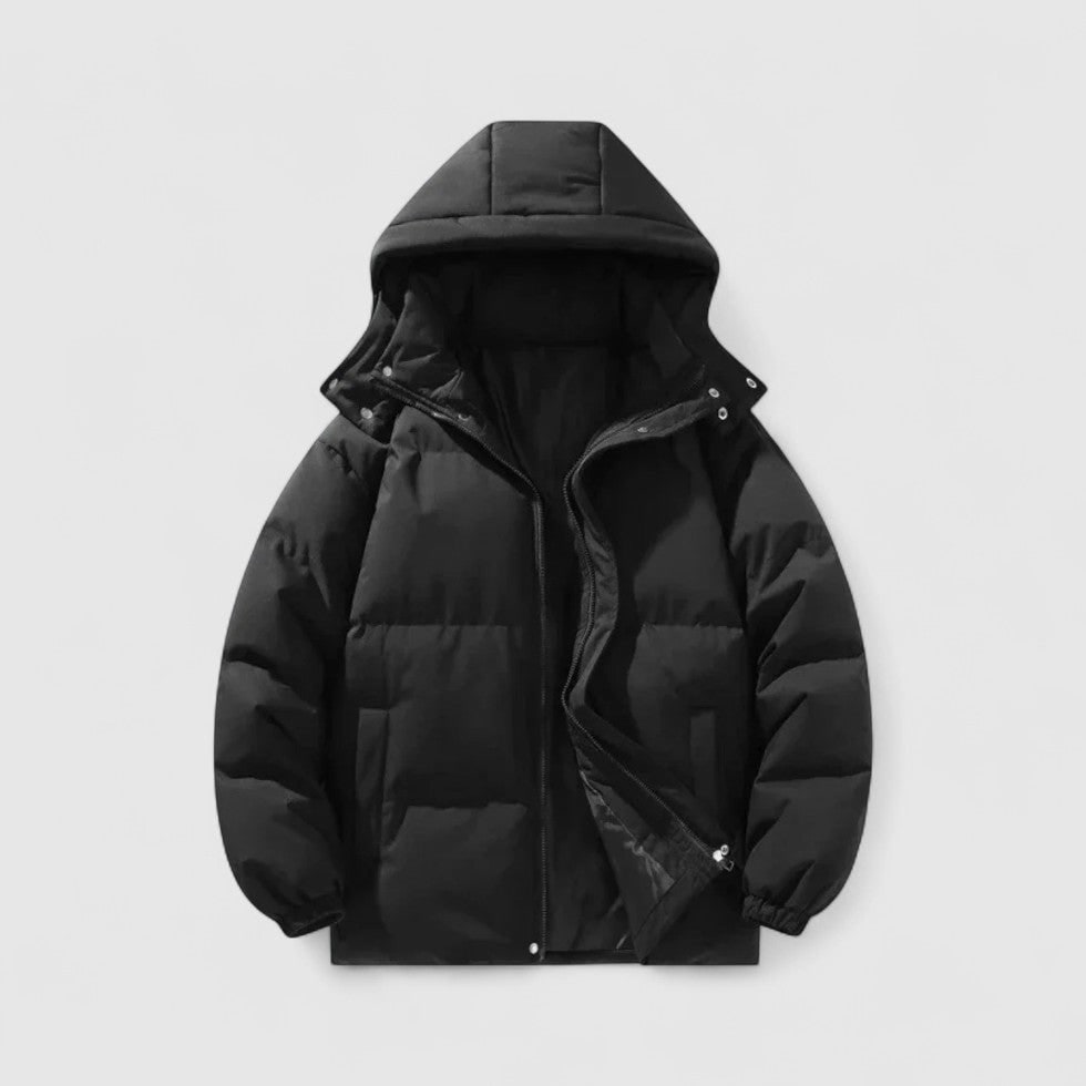 Men's Puffer Jacket with Detachable Hood and Quilted Design Zip Closure - Image 1