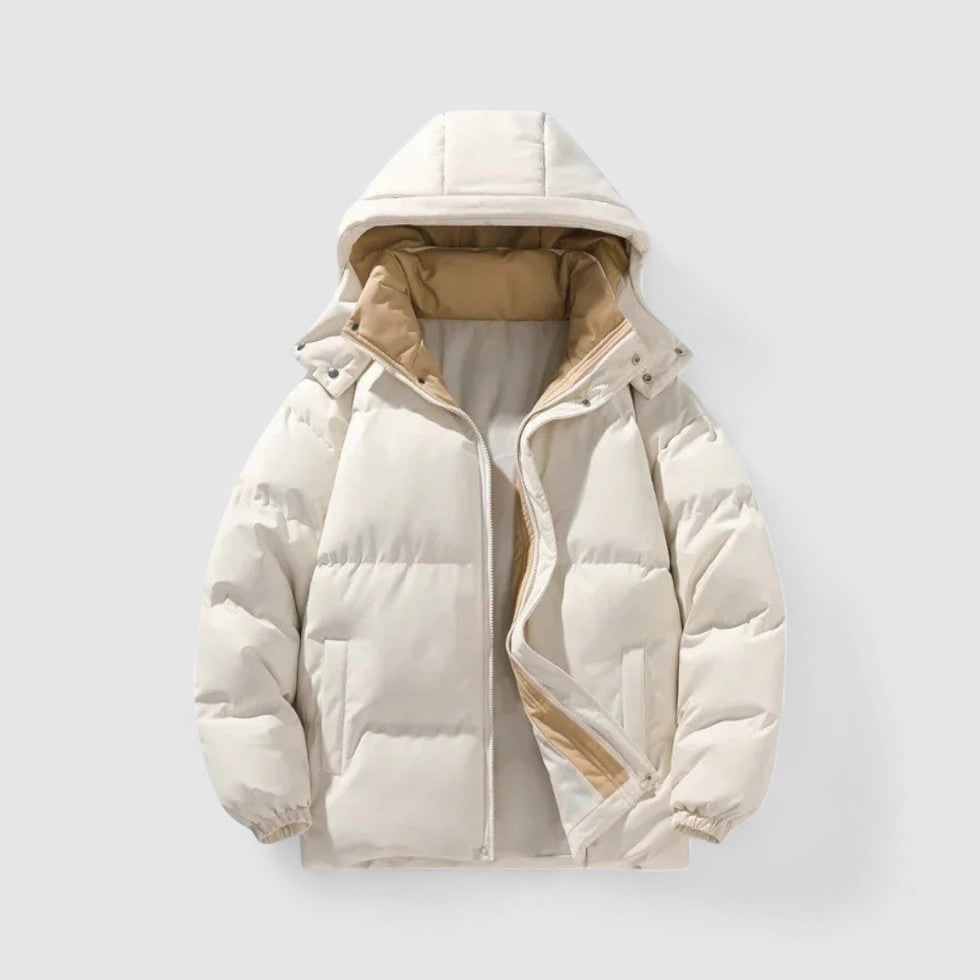 Men's Puffer Jacket with Detachable Hood and Quilted Design Zip Closure - Image 3