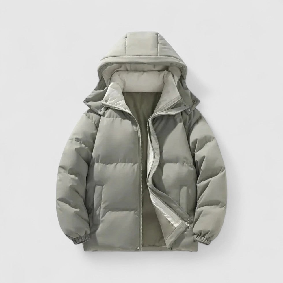 Men's Puffer Jacket with Detachable Hood and Quilted Design Zip Closure - Image 5