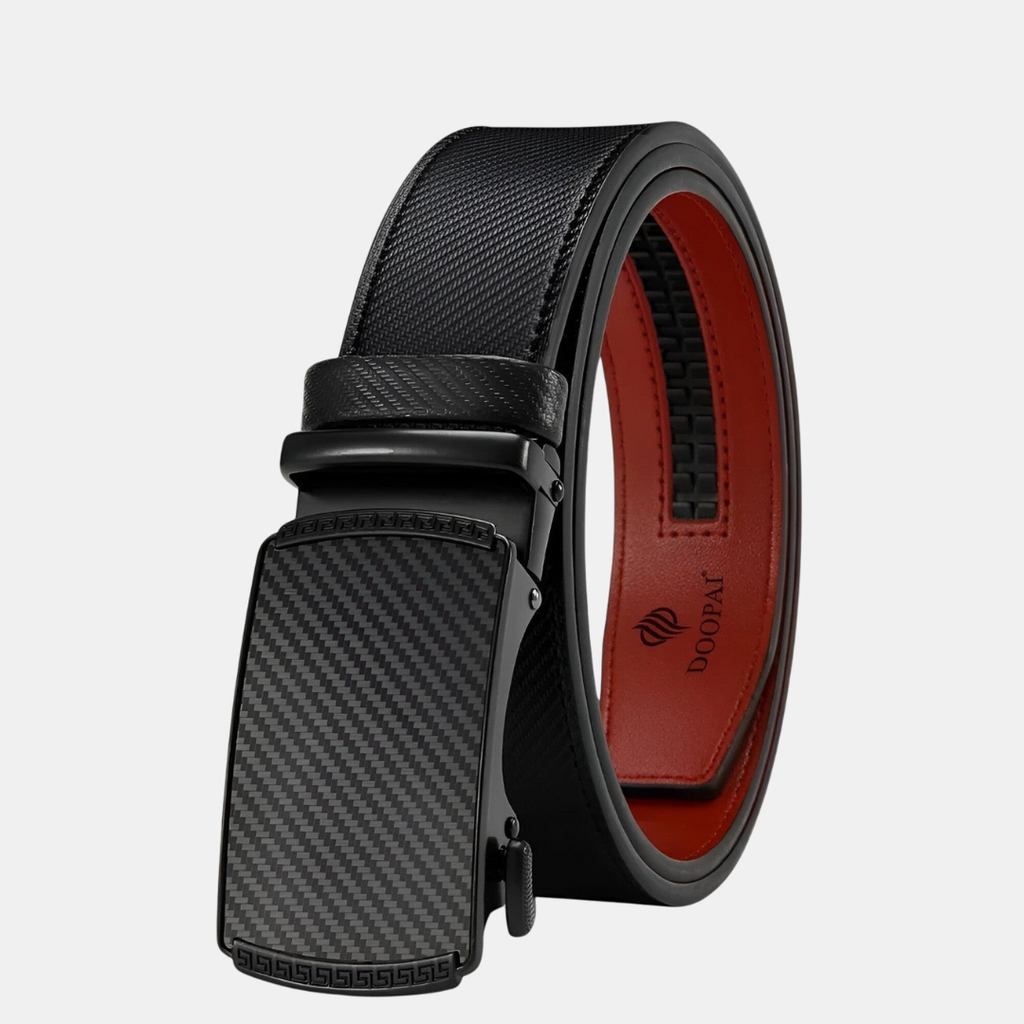 Men's Ratchet Belt with Automatic Buckle and Textured Leather Strap - Image 1