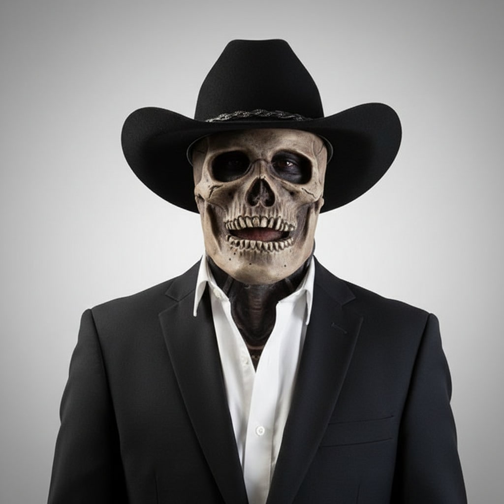 Men's Skull Mask with Skeleton Chest Bib and Creepy Latex Full Head Design for Halloween Costume - Image 2