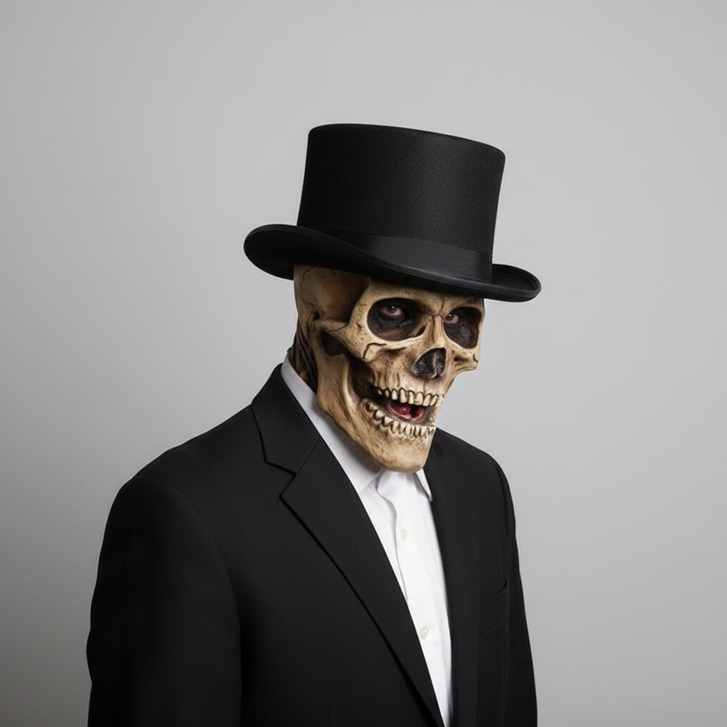 Men's Skull Mask with Skeleton Chest Bib and Creepy Latex Full Head Design for Halloween Costume - Image 3