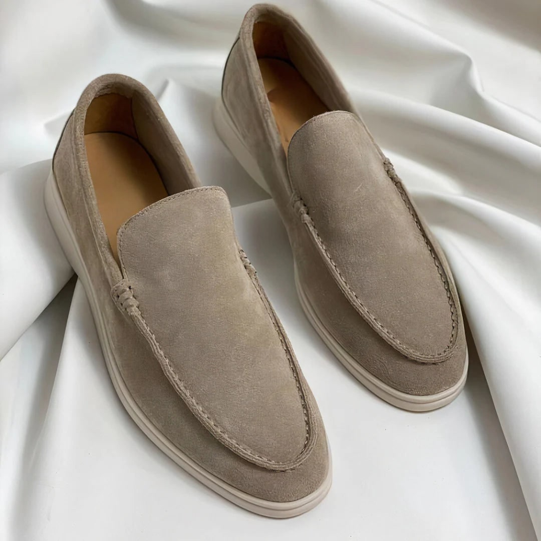 Men's Suede Slip-On Loafers with White Sole and Contrast Stitching - Image 1