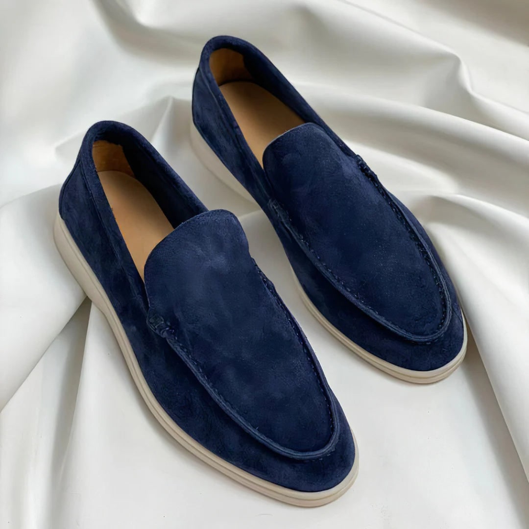 Men's Suede Slip-On Loafers with White Sole and Contrast Stitching - Image 2