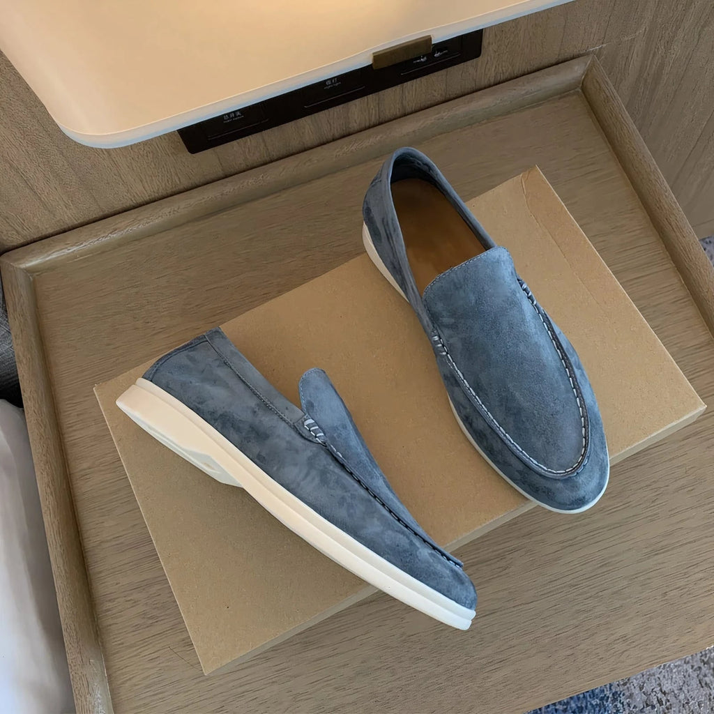 Men's Suede Slip-On Loafers with White Sole and Contrast Stitching - Image 5