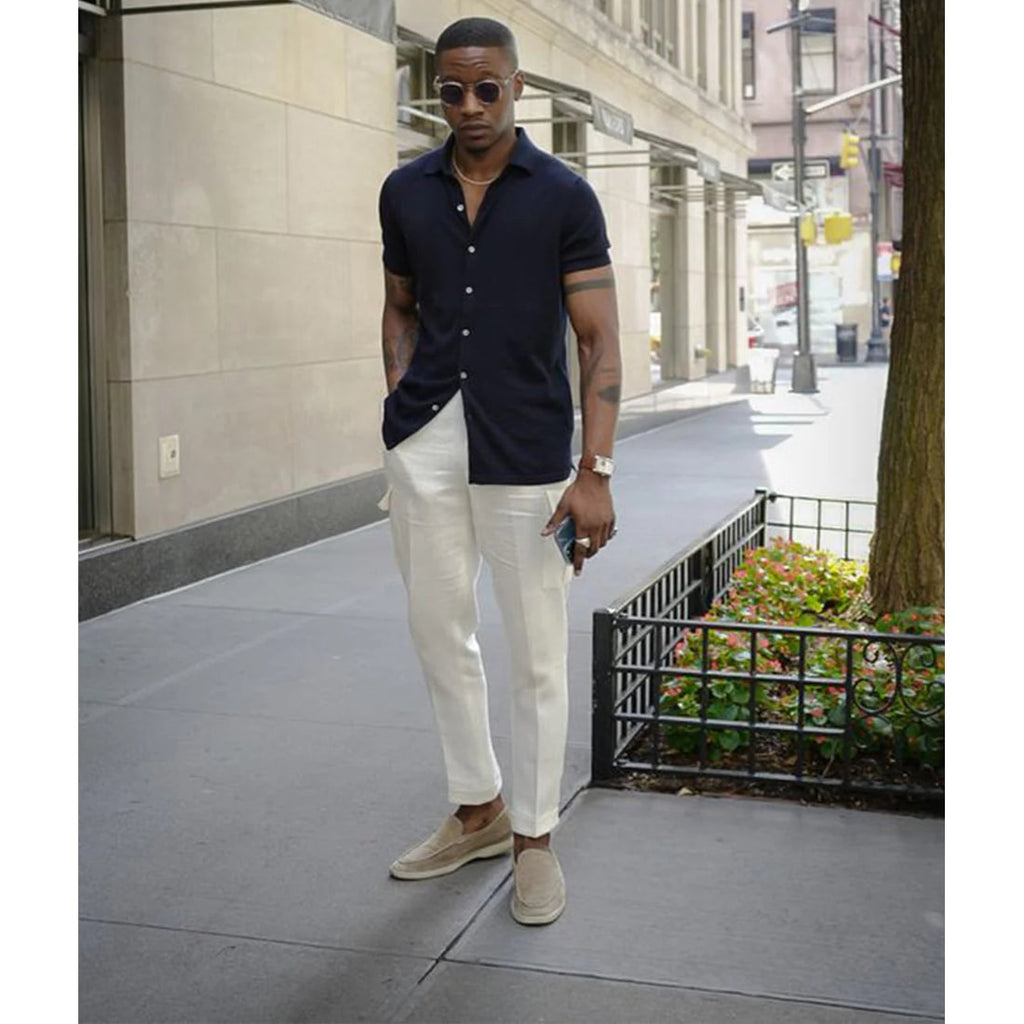 Men's Suede Slip-On Loafers with White Sole and Contrast Stitching - Image 6