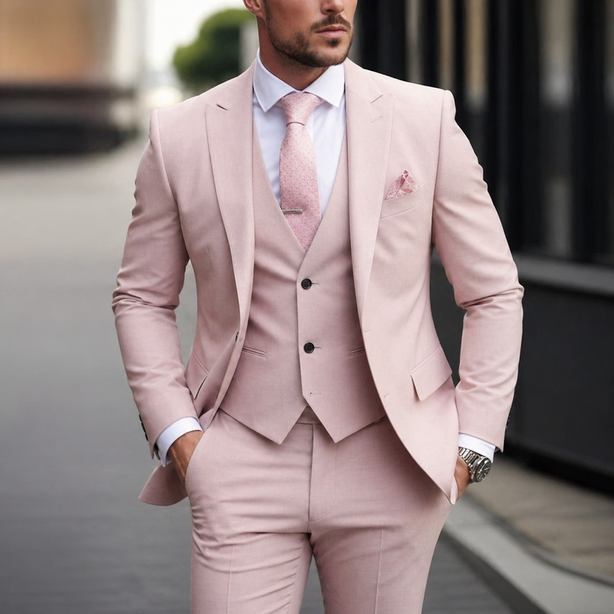 Men's Three Piece Suit Slim Fit with Single Breasted Jacket and Flat Front Trousers - Image 12