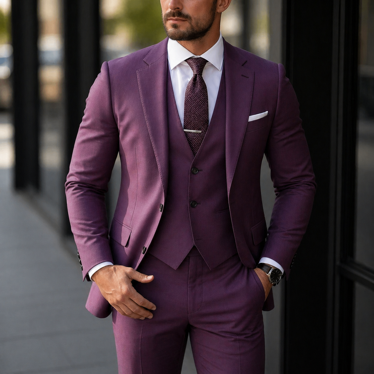 Men's Three Piece Suit Slim Fit with Single Breasted Jacket and Flat Front Trousers - Image 6