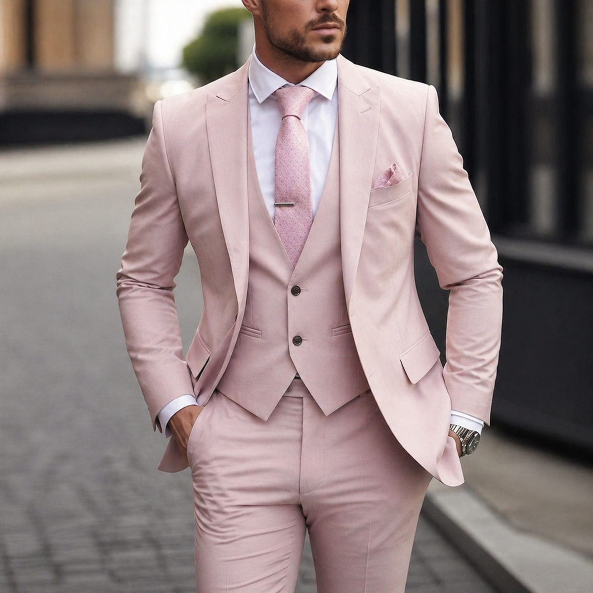 Men's Three Piece Suit Slim Fit with Single Breasted Jacket and Flat Front Trousers - Image 7