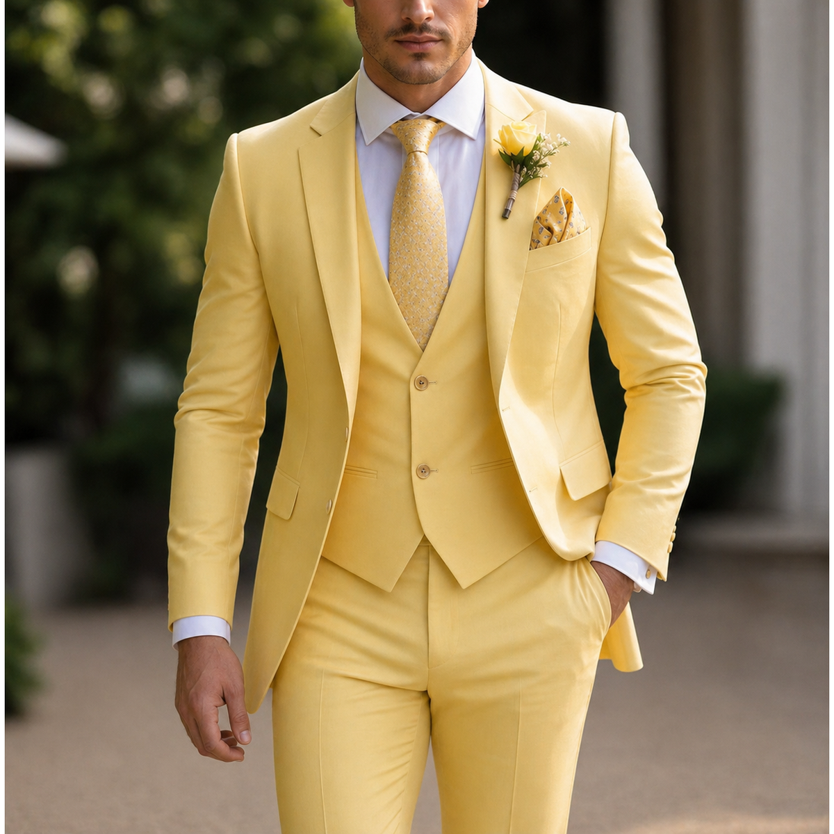 Men's Three Piece Suit Slim Fit with Single Breasted Jacket and Flat Front Trousers - Image 9