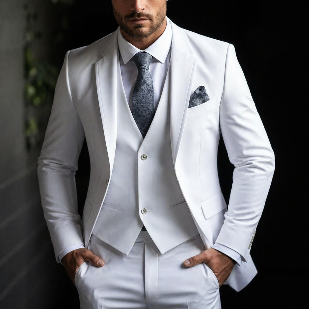 Men's Three Piece Suit with Slim Fit Single Breasted Blazer and Matching Vest - Image 11