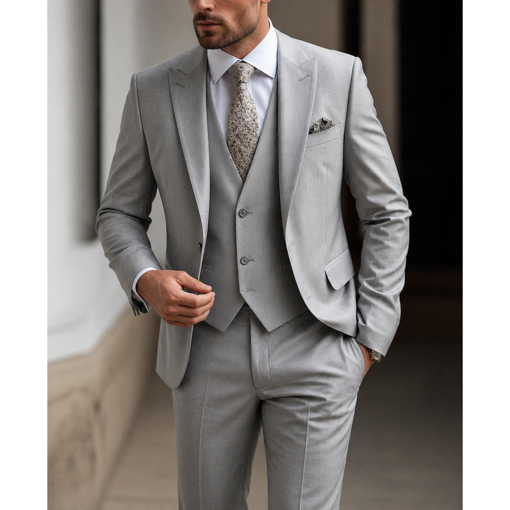 Men's Three Piece Suit with Slim Fit Single Breasted Blazer and Matching Vest - Image 13