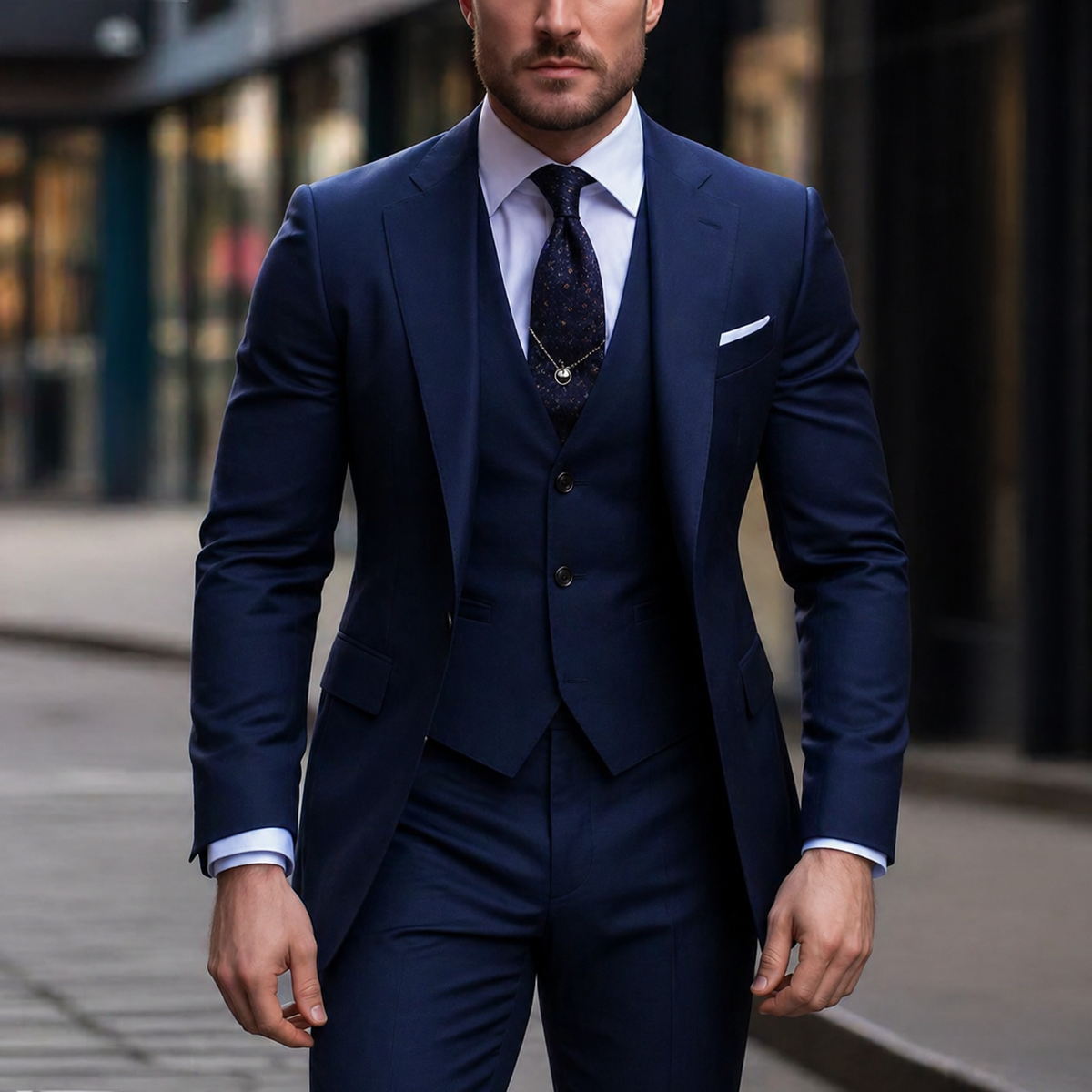 Men's Three Piece Suit with Slim Fit Single Breasted Blazer and Matching Vest - Image 8