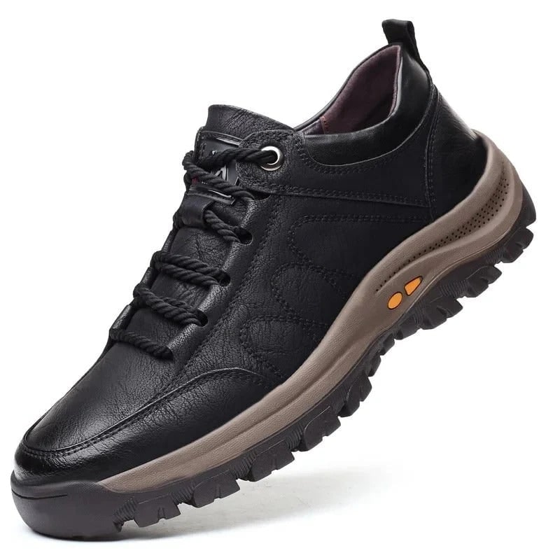 Men's Walking Shoes with Leather Upper Lugged Sole and Padded Ankle Collar - Image 1
