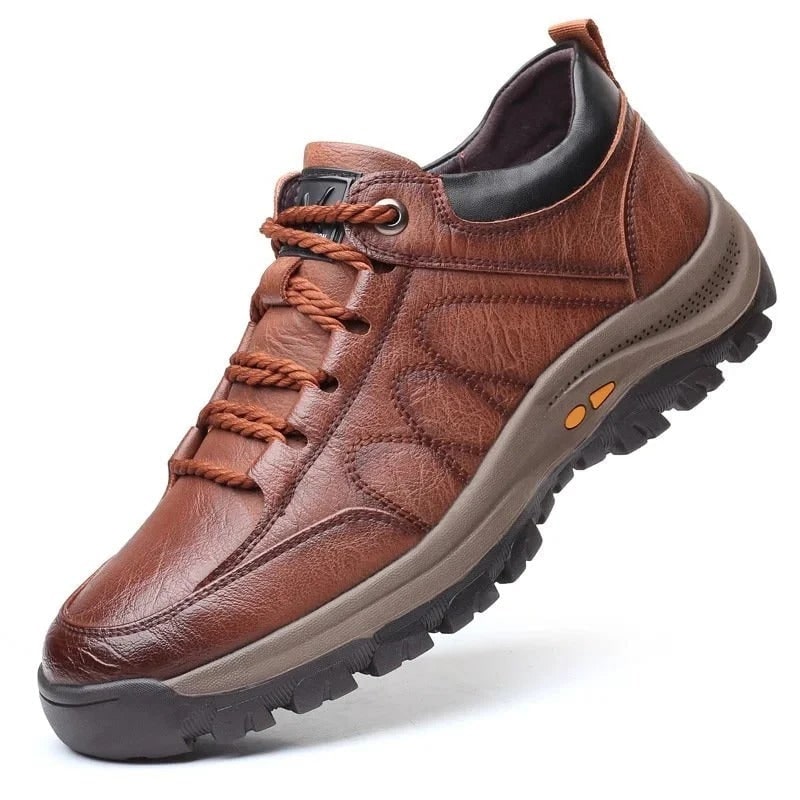 Men's Walking Shoes with Leather Upper Lugged Sole and Padded Ankle Collar - Image 2