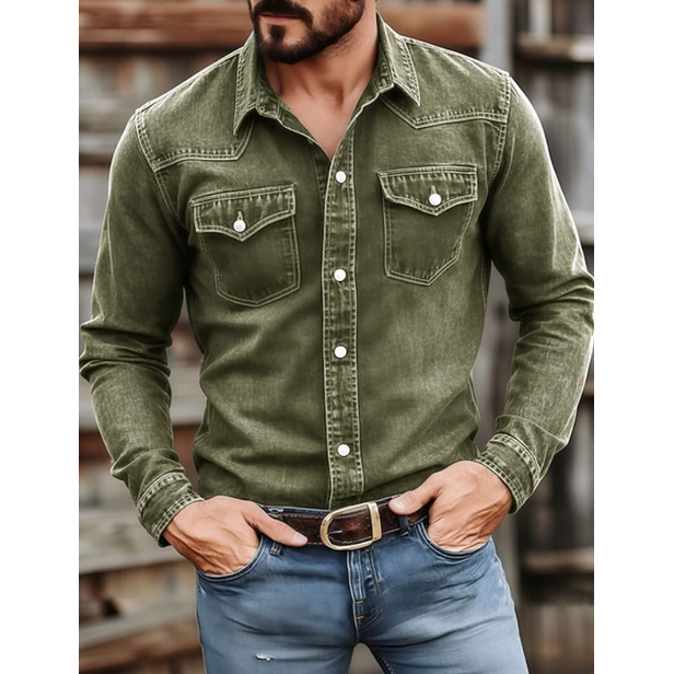Men's Western Denim Shirt with Snap Button Chest Pockets and Slim Fit - Image 4