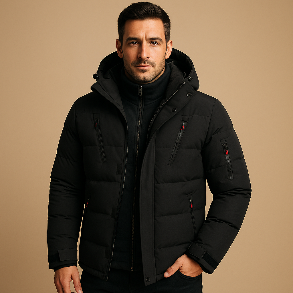Men's Winter Jacket Puffer with Hooded Insulated Design and Zippered Pockets - Image 3