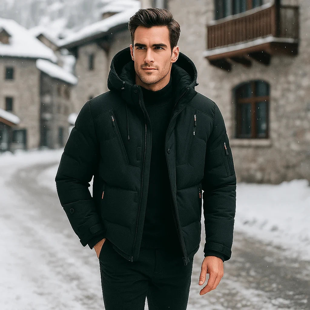 Men's Winter Jacket with Quilted Puffer Design and Adjustable Hooded Collar - Image 1