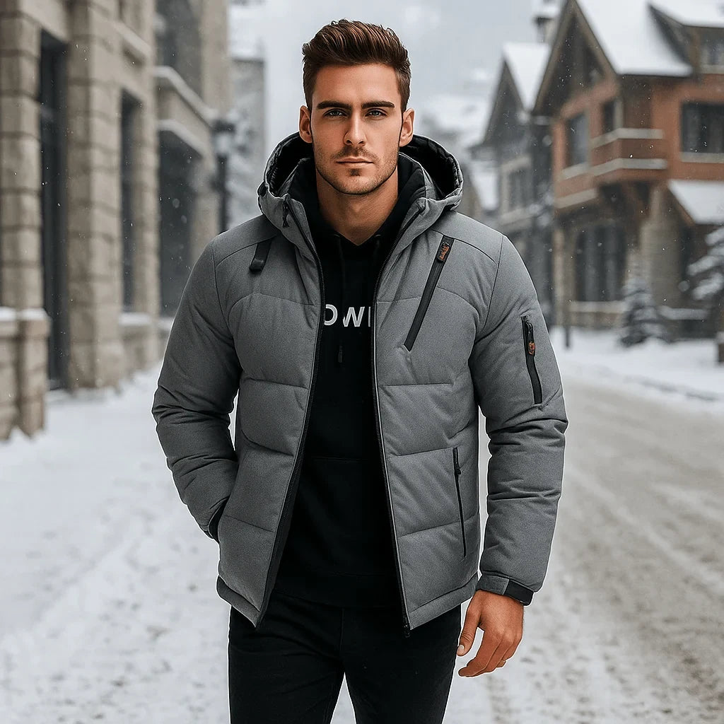 Men's Winter Jacket with Quilted Puffer Design and Adjustable Hooded Collar - Image 2