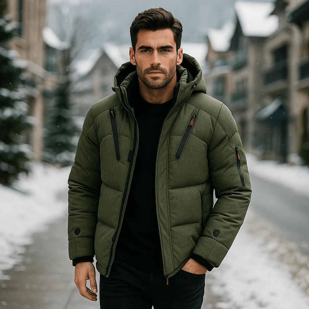 Men's Winter Jacket with Quilted Puffer Design and Adjustable Hooded Collar - Image 3