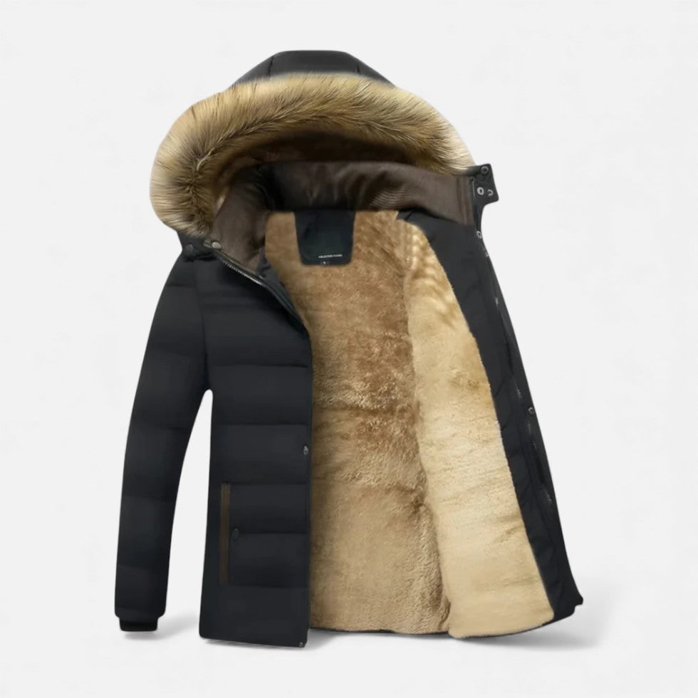 Men's Winter Jackets with Fleece Lining Faux Fur Hood and Quilted Parka Design - Image 2