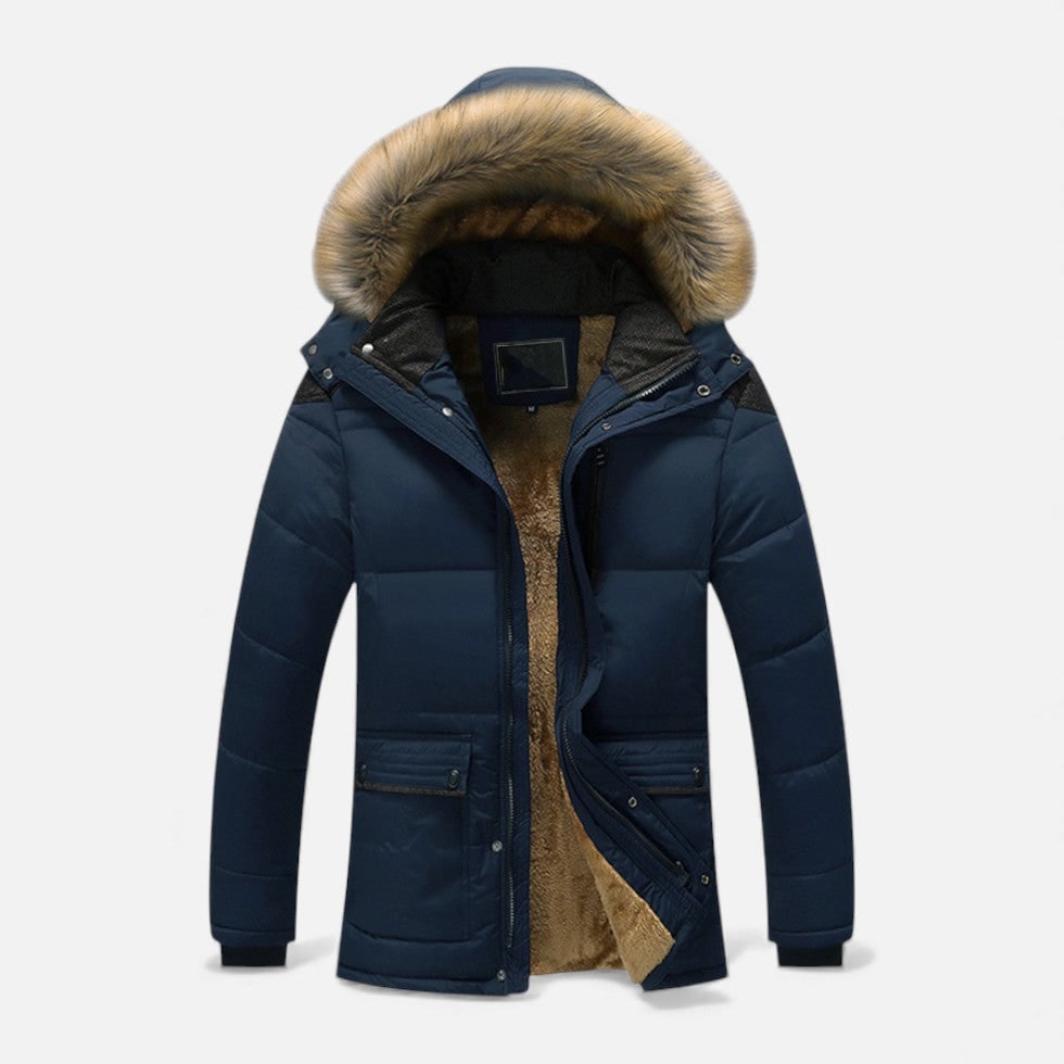 Men's Winter Jackets with Fleece Lining Faux Fur Hood and Quilted Parka Design - Image 3