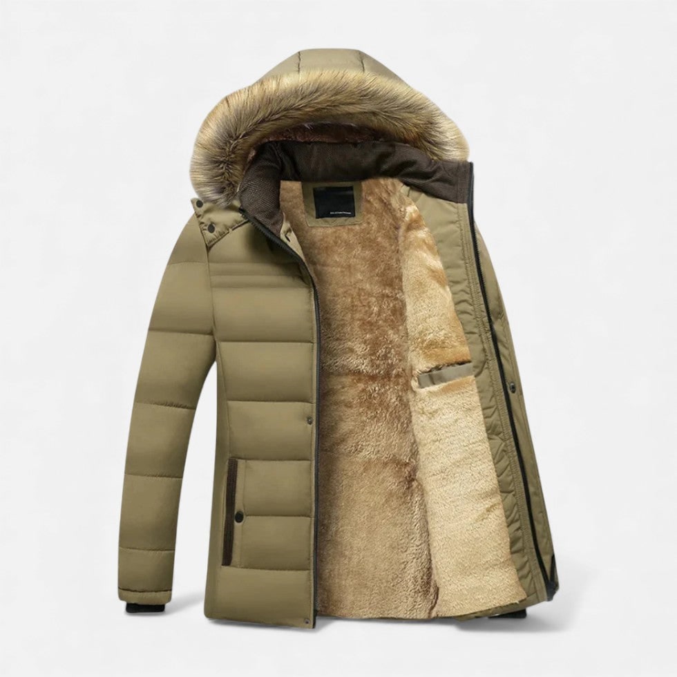 Men's Winter Jackets with Fleece Lining Faux Fur Hood and Quilted Parka Design - Image 5