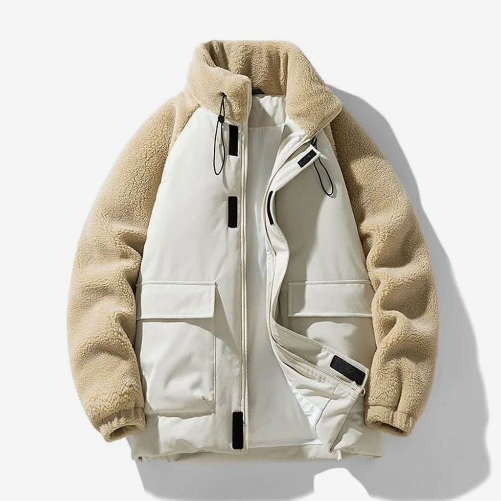 Men's Winter Jackets with Sherpa Fleece Sleeves and Color-Block Design - Image 1