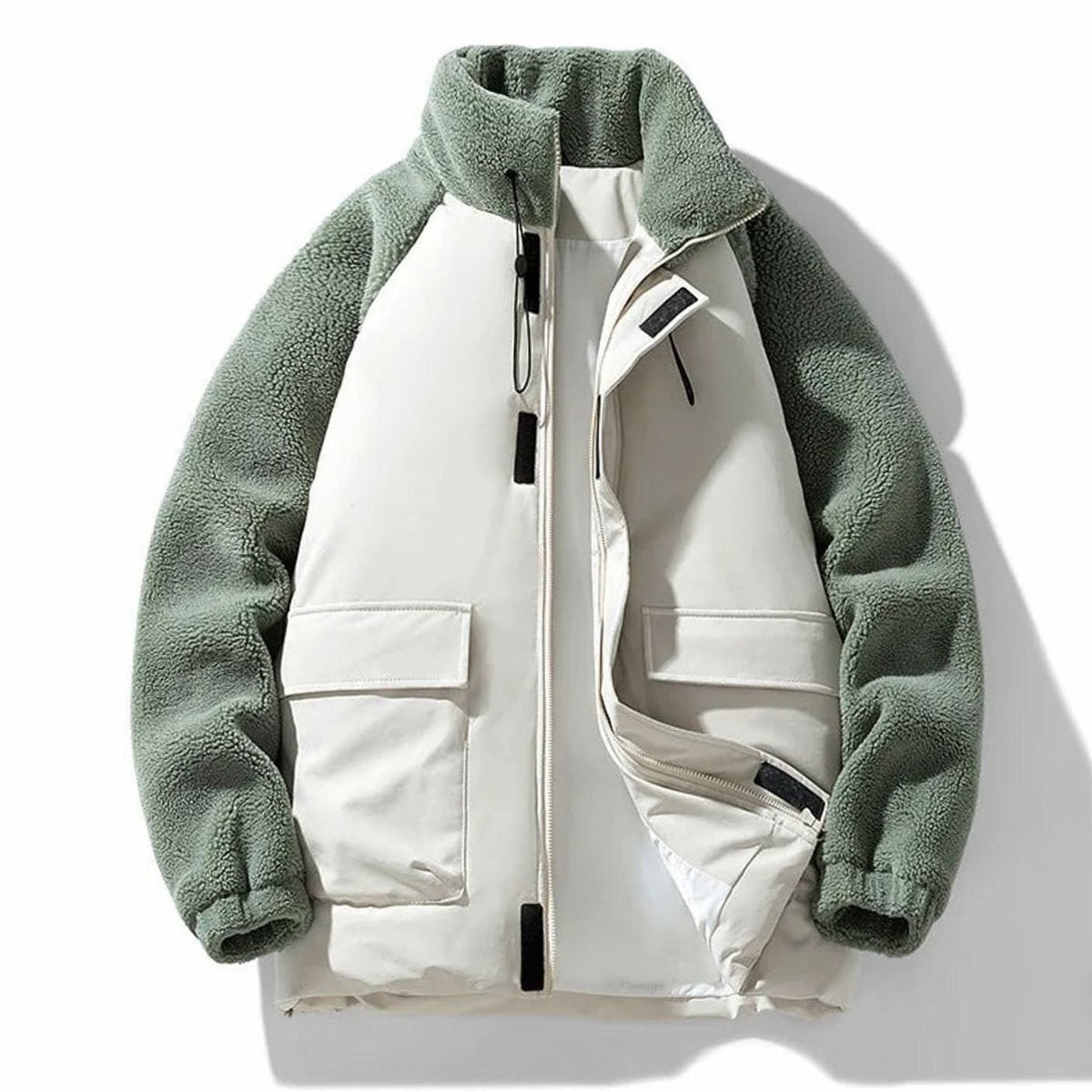 Men's Winter Jackets with Sherpa Fleece Sleeves and Color-Block Design - Image 2