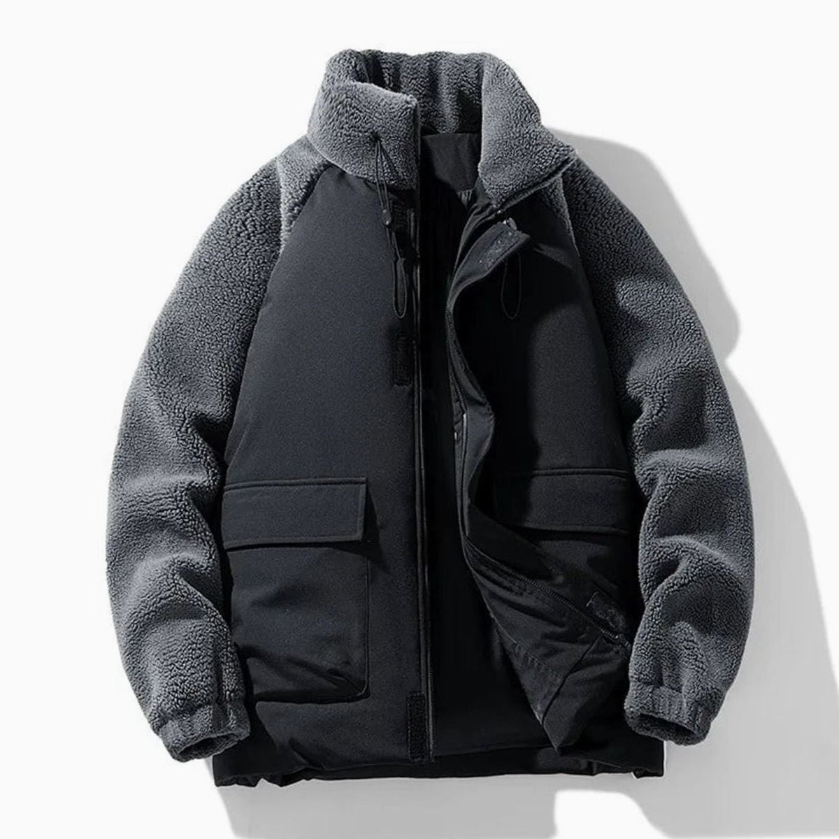 Men's Winter Jackets with Sherpa Fleece Sleeves and Color-Block Design - Image 3