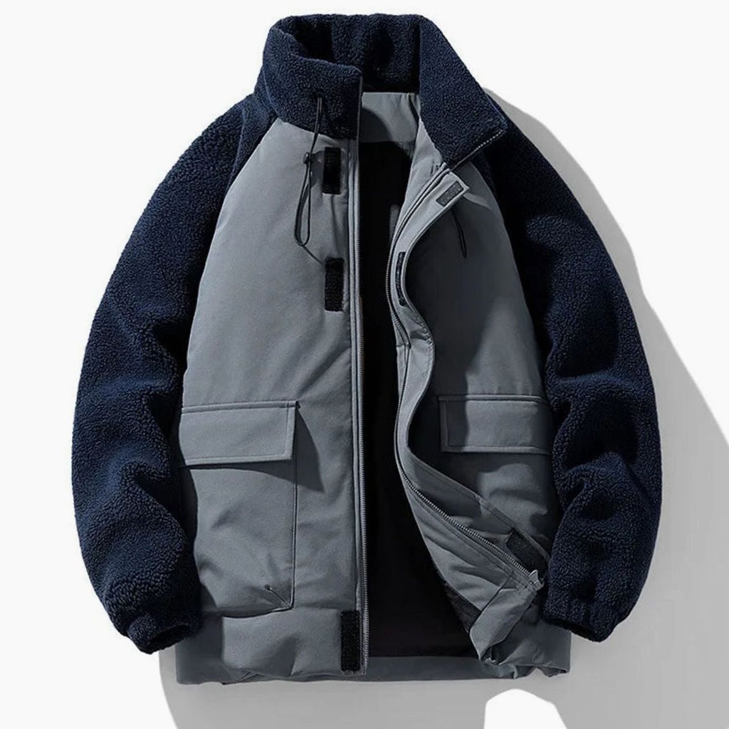 Men's Winter Jackets with Sherpa Fleece Sleeves and Color-Block Design - Image 4