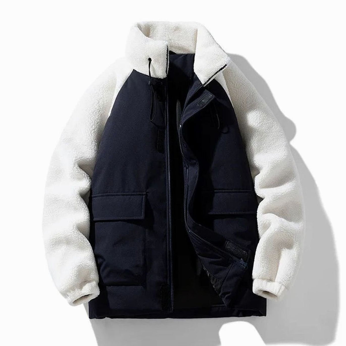 Men's Winter Jackets with Sherpa Fleece Sleeves and Color-Block Design - Image 5