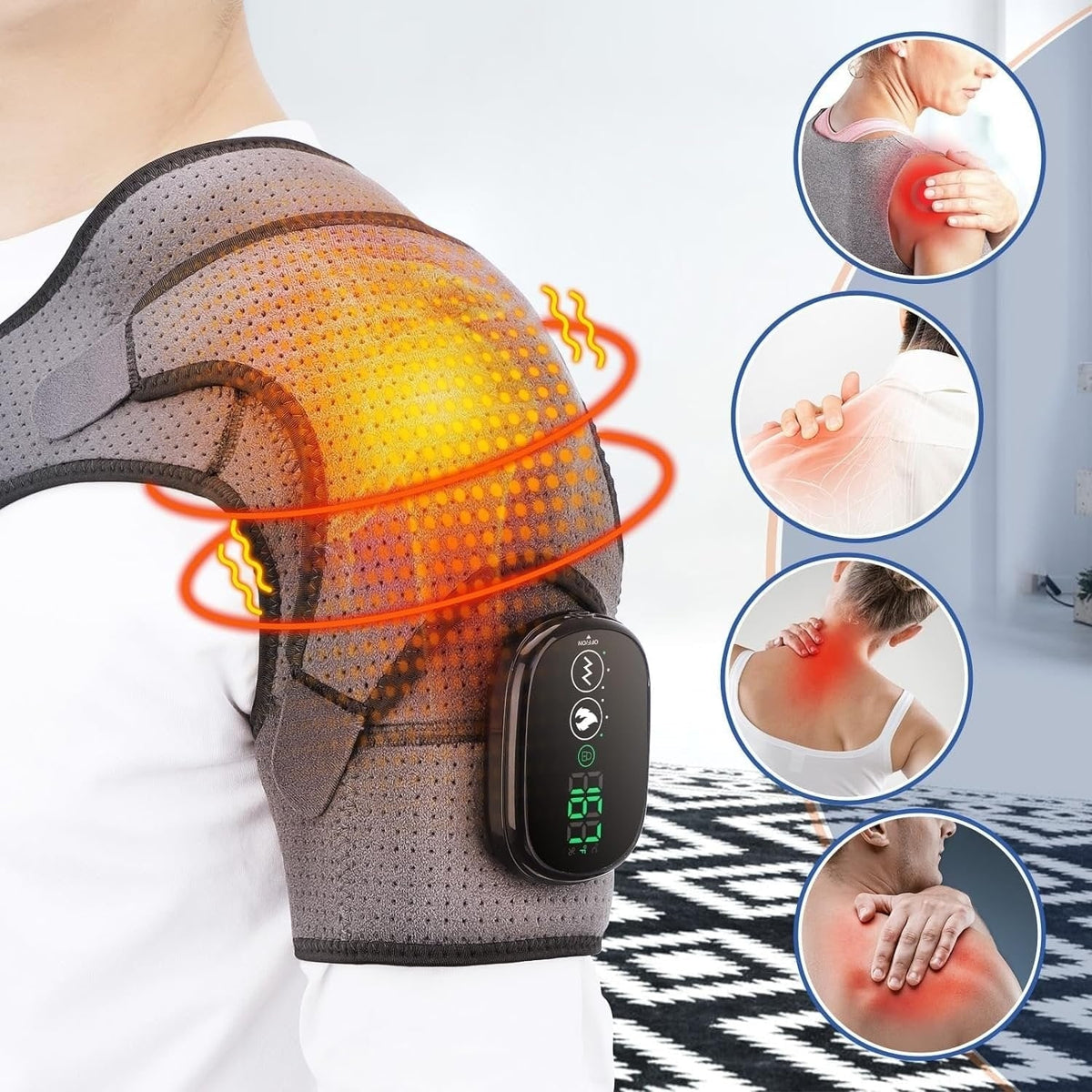 Men's Wireless Neck and Shoulder Massager with Heat and Vibration Rechargeable Digital Controller - Image 1